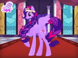 Size: 640x480 | Tagged: safe, artist:user15432, derpibooru import, twilight sparkle, twilight sparkle (alicorn), alicorn, pony, braid, braided tail, crown, element of magic, female, gamekidgame, jewelry, mare, older, princess of friendship, raised hoof, regalia, solo, ultimate twilight, wings