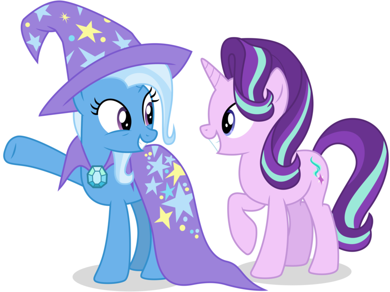 Size: 8000x6000 | Tagged: safe, artist:caliazian, derpibooru import, starlight glimmer, trixie, pony, unicorn, to change a changeling, .ai available, absurd resolution, cape, clothes, duo, hat, raised hoof, simple background, transparent background, trixie's cape, trixie's hat, underhoof, vector