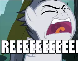 Size: 946x742 | Tagged: safe, derpibooru import, edit, edited screencap, screencap, rumble, pegasus, pony, marks and recreation, angry, colt, eyes closed, faic, image macro, male, meme, open mouth, reaction image, reeee, screaming, solo, spread wings, tongue out, wings, yelling