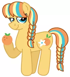 Size: 2539x2776 | Tagged: safe, artist:kindheart525, derpibooru import, oc, oc:orange blossom, unofficial characters only, earth pony, pony, food, magical lesbian spawn, offspring, orange, parent:applejack, parent:coloratura, parents:rarajack, solo