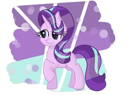 Size: 1363x1017 | Tagged: safe, artist:starburst987, derpibooru import, starlight glimmer, pony, unicorn, abstract background, female, mare, raised hoof, smiling, solo