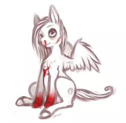 Size: 1125x1096 | Tagged: semi-grimdark, artist:funnymouth, derpibooru import, oc, unofficial characters only, pegasus, pony, blood, partial color, simple background, solo, white background