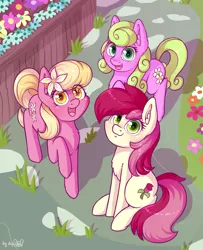 Size: 1778x2192 | Tagged: safe, artist:dsp2003, derpibooru import, daisy, flower wishes, lily, lily valley, roseluck, earth pony, pony, :3, blushing, chest fluff, cute, diabetes, dsp2003 is trying to murder us, female, flower trio, hnnng, lilybetes, looking at you, mare, open mouth, trio, trio female
