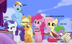 Size: 759x471 | Tagged: alicorn, angry, applejack, caption, derpibooru import, dragon, edit, edited screencap, faic, fluttershy, image macro, looking down, meme, my little pony: the movie, offscreen character, out of context, pinkie pie, quill, rainbow dash, rainbow dash is best facemaker, rarity, safe, screencap, scroll, smiling, spike, twilight sparkle, twilight sparkle (alicorn), varying degrees of want, wat, worried