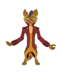 Size: 640x772 | Tagged: abyssinian, anthro, capper dapperpaws, clothes, coat, derpibooru import, digitigrade anthro, gameloft, my little pony: the movie, open arms, safe, screencap, simple background, solo, transparent background