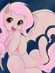 Size: 1200x1600 | Tagged: safe, artist:bauru, derpibooru import, fluttershy, bat pony, cute, fangs, flutterbat, looking at you, race swap, shyabates, shyabetes, solo, spread wings, wings