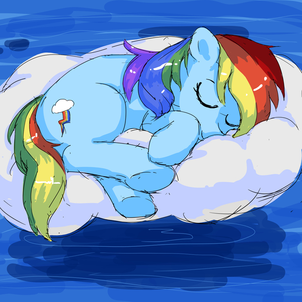 Size: 1200x1200 | Tagged: safe, artist:bauru, derpibooru import, rainbow dash, cloud, cute, dashabetes, eyes closed, on a cloud, pixiv, sleeping, solo