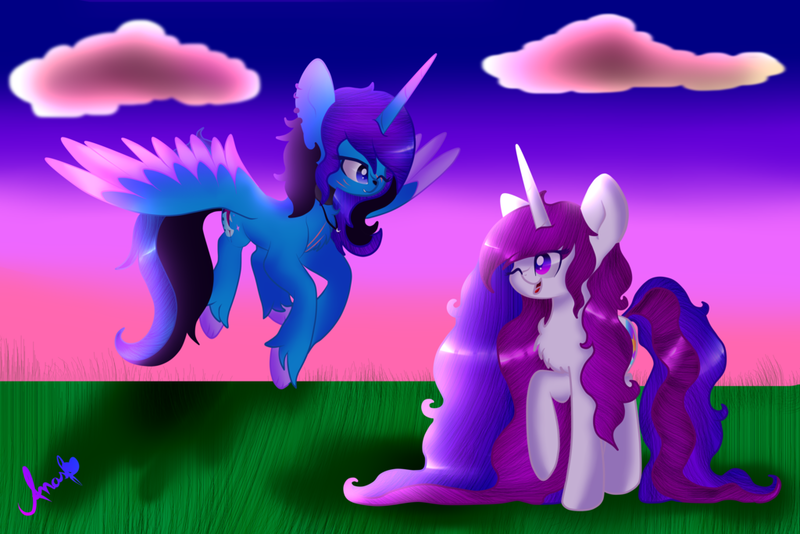 Size: 1024x683 | Tagged: safe, artist:anasflow, derpibooru import, oc, oc:anasflow maggy, unofficial characters only, alicorn, pony, female, flying, mare, one eye closed, wink