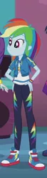 Size: 259x975 | Tagged: safe, derpibooru import, screencap, rainbow dash, sci-twi, twilight sparkle, a fine line, equestria girls, equestria girls series, clothes, converse, cropped, female, geode of super speed, jacket, magical geodes, pants, shoes, smiling, sneakers