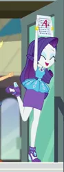 Size: 305x822 | Tagged: safe, derpibooru import, screencap, rarity, equestria girls, equestria girls series, the finals countdown, a+, clothes, cropped, eyes closed, female, geode of shielding, grades, happy, high heels, offscreen character, shoes, skirt, smiling, solo, success