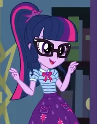 Size: 566x720 | Tagged: safe, derpibooru import, screencap, sci-twi, twilight sparkle, equestria girls, equestria girls series, star crossed, clothes, cropped, cute, female, geode of telekinesis, glasses, ponytail, skirt, smiling, solo, twiabetes