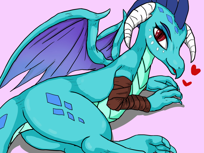 Size: 800x600 | Tagged: source needed, useless source url, safe, artist:bauru, derpibooru import, princess ember, dragon, beautiful, claw, female, heart, looking at you, pretty, side, smiling, solo, wristband