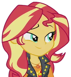 Size: 984x1077 | Tagged: safe, artist:fella, derpibooru import, edit, edited screencap, screencap, sunset shimmer, a fine line, equestria girls, equestria girls series, background removed, clothes, female, geode of empathy, jewelry, leather vest, magical geodes, not a vector, simple background, solo, transparent background, vest