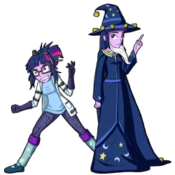 Size: 3304x3303 | Tagged: safe, artist:artemis-polara, derpibooru import, sci-twi, twilight sparkle, eqg summertime shorts, equestria girls, mad twience, clothes, costume, female, glasses, halloween, hat, holiday, lab coat, mad scientist, scientist, simple background, smiling, star swirl the bearded costume, transparent background, twolight, wizard, wizard hat, wizard robe