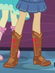 Size: 295x391 | Tagged: safe, derpibooru import, screencap, applejack, a fine line, equestria girls, equestria girls series, boots, cropped, legs, pictures of legs, shoes