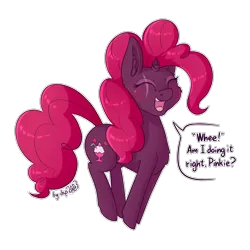 Size: 1536x1536 | Tagged: safe, artist:dsp2003, derpibooru import, fizzlepop berrytwist, tempest shadow, pony, unicorn, my little pony: the movie, alternate hairstyle, behaving like pinkie pie, broken horn, comic, cute, female, implied pinkie pie, jumping, open mouth, simple background, single panel, tempestbetes, transparent background, xk-class end-of-the-world scenario