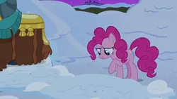 Size: 1280x720 | Tagged: safe, derpibooru import, screencap, pinkie pie, prince rutherford, pony, yak, not asking for trouble, snow