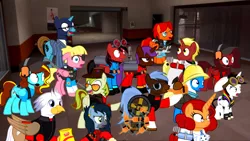 Size: 1366x768 | Tagged: safe, derpibooru import, oc, oc:any pony, oc:eliyora, oc:finn the pony, oc:firebrand, oc:goldenfox, oc:ilovekimpossiblealot, oc:ink rose, oc:keyframe, oc:lightning bliss, oc:mad munchkin, oc:silver quill, oc:sweetie bloom, oc:thespio, oc:toonkriticy2k, oc:voice of reason, unofficial characters only, alicorn, classical hippogriff, earth pony, hippogriff, pegasus, pony, unicorn, alcohol, alicorn oc, analysis anarchy, bottle, chips, demoman, eyepatch, food, glasses, goggles, gun, liquor, medic, pyro, red and black oc, rifle, scout, sniper, sniper rifle, soldier, spy, team fortress 2, weapon, youtube