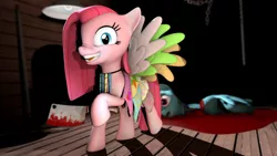 Size: 1920x1080 | Tagged: grimdark, artist:d0ntst0pme, derpibooru import, pinkie pie, rainbow dash, earth pony, pegasus, pony, fanfic:cupcakes, 3d, abuse, blood, cleaver, cutie mark dress, dashabuse, dead, decapitated, gmod, not sfm, pinkamena diane pie, severed head, tongue out