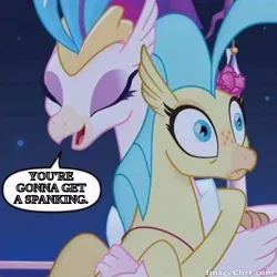 Size: 500x500 | Tagged: classical hippogriff, derpibooru import, edit, hippogriff, horrified, imminent spanking, meme, my little pony: the movie, my little pony: the movie adaptation, princess skystar, queen novo, safe, spanking, speech bubble, spoiler:my little pony movie adaptation