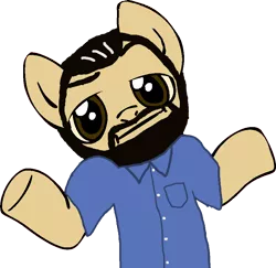 Size: 872x847 | Tagged: artist:verycoolguy, billy mays, derpibooru import, looking at you, meme, safe, shrug, shrugpony, simple background, solo, transparent background