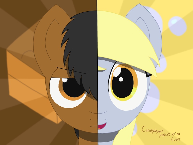 Size: 2048x1536 | Tagged: safe, artist:biggysam7, artist:brownie, derpibooru import, derpy hooves, oc, oc:brownie, cover art, music, promotional art, song promotion, split screen, youtube link