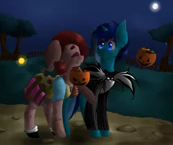 Size: 1280x1073 | Tagged: safe, artist:dollpone, derpibooru import, oc, oc:coraline, oc:dashy, unofficial characters only, alicorn, doll pony, pony, clothes, corashy, costume, jack skellington, male, night, nightmare night, nightmare night costume, sally, stallion, the nightmare before christmas