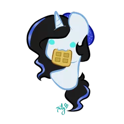 Size: 768x768 | Tagged: safe, artist:naty7913, derpibooru import, oc, oc:star scribbles, unofficial characters only, pony, unicorn, :3, bust, chibi, female, food, mare, nom, portrait, simple background, solo, transparent background, waffle