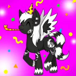 Size: 1000x1000 | Tagged: safe, artist:taletrotter, derpibooru import, oc, oc:dreamy, unofficial characters only, pegasus, pony, birthday, confetti, female, mare, monochrome, party, toot