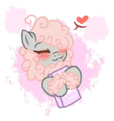 Size: 526x560 | Tagged: safe, artist:nikkitatheanimefan, derpibooru import, oc, oc:fluffy, unofficial characters only, pony, blushing, book, female, heart, hug, mare, solo