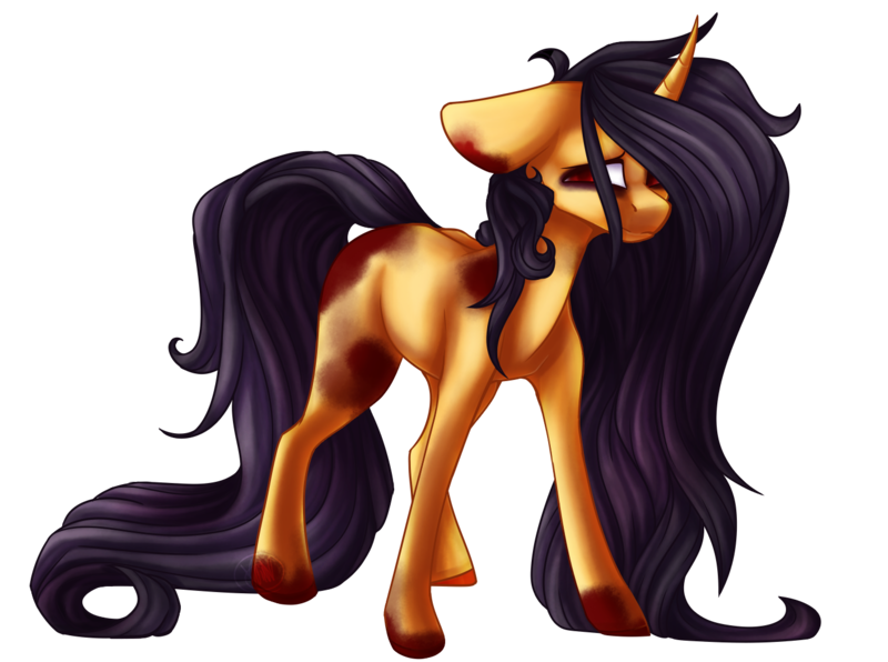 Size: 1410x1051 | Tagged: semi-grimdark, artist:immagoddampony, derpibooru import, oc, oc:akira, unofficial characters only, pony, unicorn, blood, female, mare, simple background, solo, transparent background