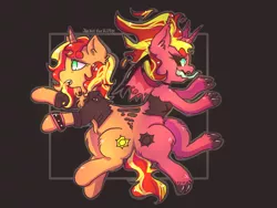 Size: 1024x768 | Tagged: safe, artist:jackytheripperart, derpibooru import, sunset shimmer, ponified, pony, equestria girls, duo, equestria girls ponified, sunset satan