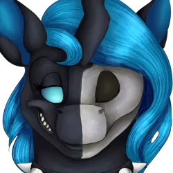 Size: 1000x1000 | Tagged: artist:royalagate, blue changeling, blue eyes, blue hair, blue mane, changeling, changeling oc, collar, derpibooru import, female, halloween costume, oc, oc:fleet wing, safe, skull, solo, spiked collar, unofficial characters only