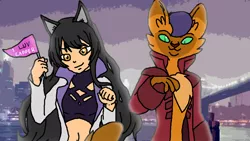 Size: 946x532 | Tagged: abyssinian, anthro, artist:ryaniswwe, blake belladonna, capper dapperpaws, cat, chest fluff, clothes, crack shipping, crossover, crossover shipping, derpibooru import, duo, human, my little pony: the movie, rwby, safe, shipping