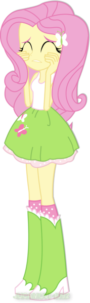 Size: 900x3039 | Tagged: safe, artist:jucamovi1992, derpibooru import, fluttershy, equestria girls, boots, clothes, eyes closed, female, nervous, shoes, simple background, skirt, socks, solo, tanktop, transparent background