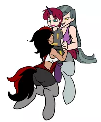 Size: 1699x2053 | Tagged: alternate version, artist:/d/non, breasts, bully, bullying, colored, color edit, derpibooru import, edit, editor:gimpanon, female, male, midriff, my little pony: the movie, oc, oc:bella, oc:purity quartz, oc:strawberry soda, offspring, parent:anon, parent:marble pie, parent:oc:anon, parent:oc:miss eri, parent:tempest shadow, satyr, suggestive, unofficial characters only