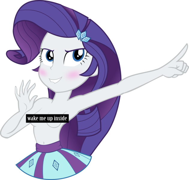 Size: 2727x2596 | Tagged: suggestive, artist:cinderfall, derpibooru import, rarity, equestria girls, armpits, belly button, breasts, bring me to life, censor bar, censored, clothes, partial nudity, show accurate, show accurate porn, topless, wake me up inside