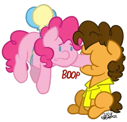Size: 2809x2697 | Tagged: abuse, artist:befishproductions, balloon, boop, cheesabuse, cheese sandwich, derpibooru import, female, floating, male, mare, ouch, pinkie pie, punch, sad, safe, signature, simple background, stallion, then watch her balloons lift her up to the sky, this will end in pain