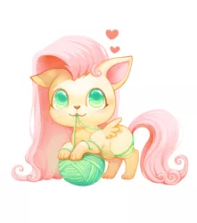 Size: 800x903 | Tagged: artist:kongyi, cat, catified, cute, derpibooru import, female, fluttercat, fluttershy, kitten, looking at you, safe, shyabetes, simple background, smiling, solo, species swap, white background