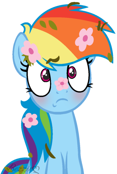 Size: 720x1064 | Tagged: safe, artist:bezziie, derpibooru import, rainbow dash, pony, base used, blushing, flower, flower in hair, simple background, solo, transparent background