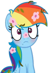 Size: 720x1064 | Tagged: safe, artist:bezziie, derpibooru import, rainbow dash, pony, base used, blushing, flower, flower in hair, simple background, solo, transparent background