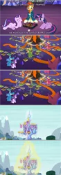 Size: 800x2274 | Tagged: safe, derpibooru import, edit, edited screencap, screencap, maud pie, starlight glimmer, sunburst, trixie, twilight sparkle, twilight sparkle (alicorn), alicorn, pony, uncommon bond, board game, dragon costume, dragon pit, female, magic, male, mare, stallion, twilight's castle