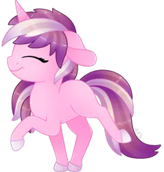 Size: 650x680 | Tagged: safe, artist:amberpone, derpibooru import, oc, oc:primnote, unofficial characters only, pony, unicorn, adult, adult blank flank, blank flank, cute, digital art, female, freckles, happy, hooves, horn, mare, paint tool sai, pink, purple, purple hair, simple background, smiling, solo, transparent background