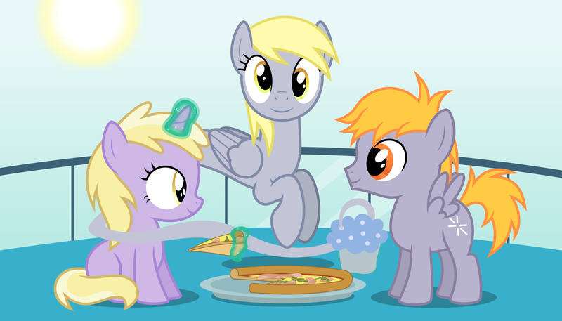 Size: 11200x6400 | Tagged: safe, artist:parclytaxel, derpibooru import, crackle pop, derpy hooves, dinky hooves, genie, genie pony, pegasus, pony, unicorn, .svg available, absurd resolution, balcony, bottle, brother and sister, colt, equestria's best family, equestria's best mother, female, filly, food, ham, levitation, like mother like daughter, like mother like son, magic, male, mare, meat, mother and daughter, mother and son, muffin, pizza, ponies eating meat, prosciutto, sitting, smiling, spinach, sun, telekinesis, vector