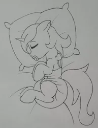 Size: 986x1280 | Tagged: safe, artist:khavoc, derpibooru import, princess luna, pony, cute, diaper, female, filly, foal, lunabetes, monochrome, pacifier, poofy diaper, sleeping, solo, traditional art, woona, younger