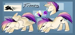 Size: 900x427 | Tagged: safe, artist:mythpony, derpibooru import, oc, oc:frenzy, unofficial characters only, earth pony, pegasus, pony, unicorn, bust, portrait, reference sheet, solo