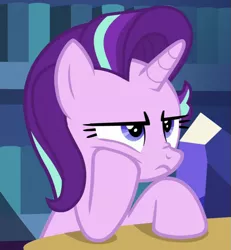 Size: 533x576 | Tagged: safe, derpibooru import, screencap, starlight glimmer, pony, unicorn, uncommon bond, cropped, female, grumpy, mare, raised hoof, solo