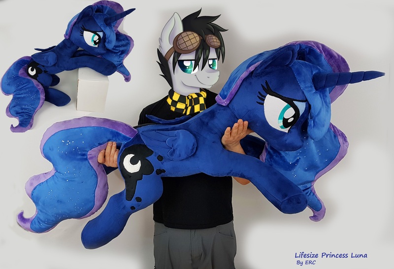 Size: 3745x2561 | Tagged: safe, artist:epicrainbowcrafts, derpibooru import, edit, princess luna, oc, oc:cyanide, pony, high res, irl, life size, male, photo, plushie, stallion