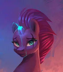 Size: 1217x1380 | Tagged: safe, artist:snowsky-s, derpibooru import, tempest shadow, pony, my little pony: the movie, female, looking at you, mare, sad, scar on the wrong side, solo