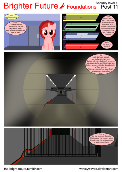 Size: 5656x8000 | Tagged: safe, artist:waveywaves, derpibooru import, oc, oc:ruby rey, unofficial characters only, pony, unicorn, comic:brighter future, absurd resolution, comic, tunnel, underground, vector